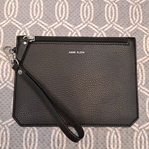 Anne Klein Black Pebbled Faux Leather Textured Elegant Wristlet